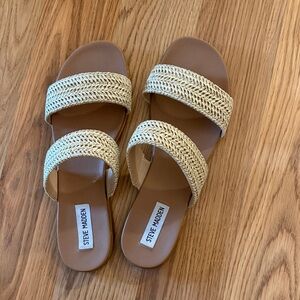 Steve Madden Women's Woven Cream Slide Sandals